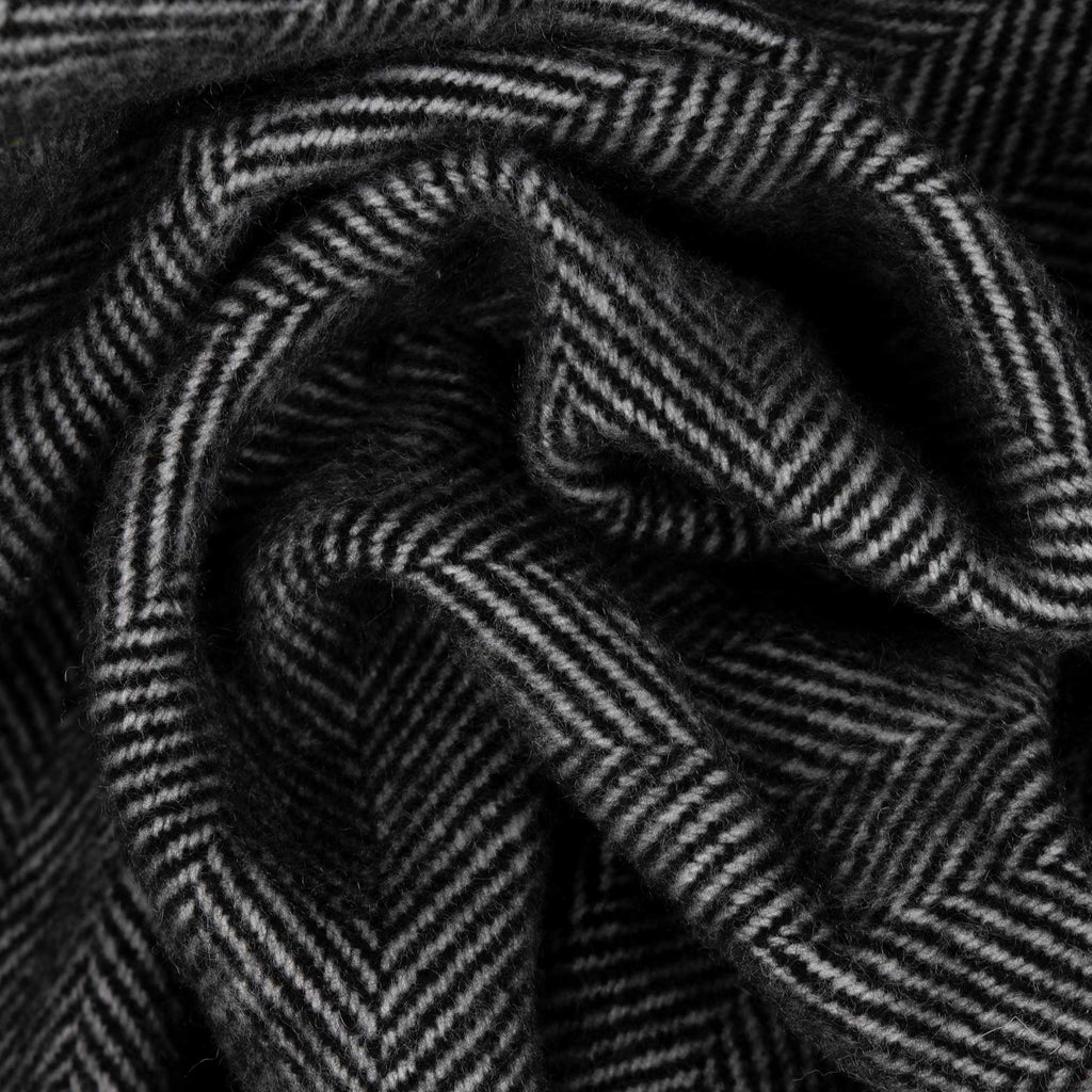 Komorebi Grey Wool Herringbone Picnic Blanket with Leather Straps